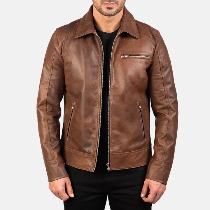 Dean Brown Leather Biker Jacket