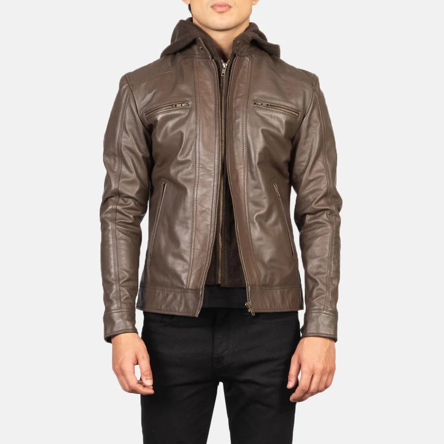 Hector Black Hooded Leather Biker Jacket