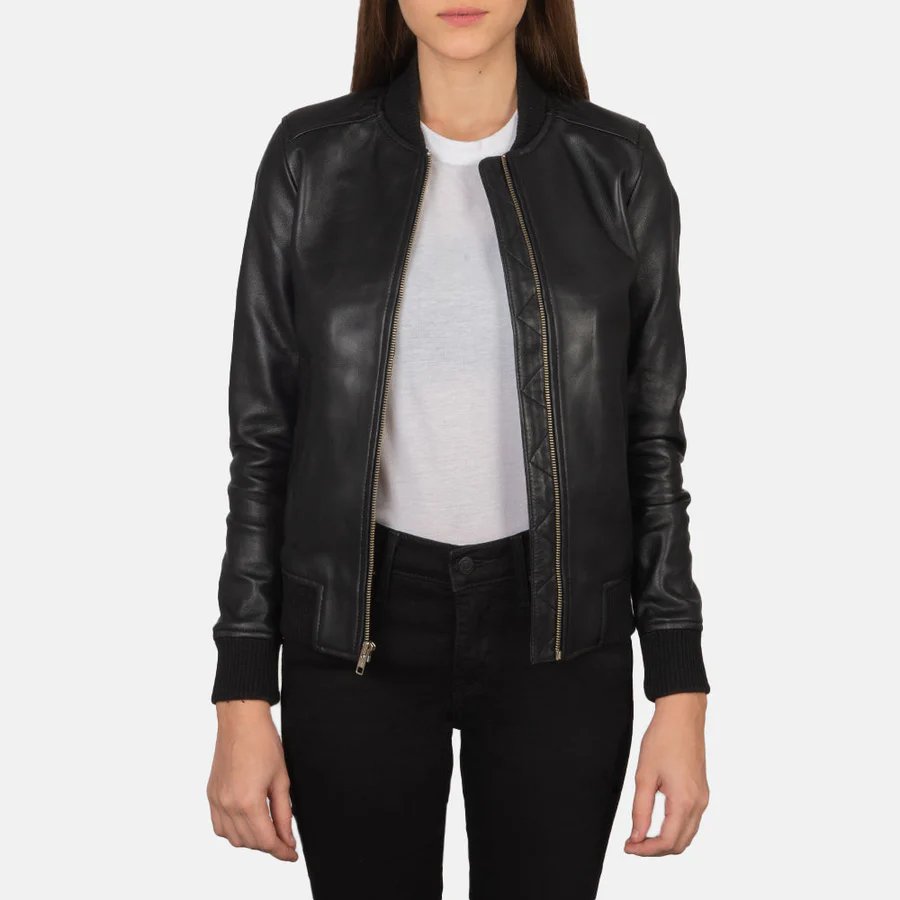 Ava Ma-1 Black Leather Bomber Jacket