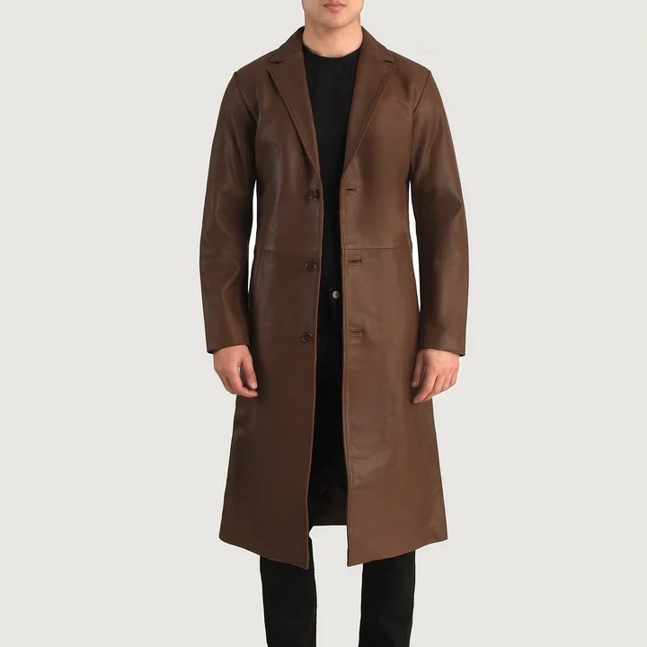 Mateo Black Leather Single Breasted Coat