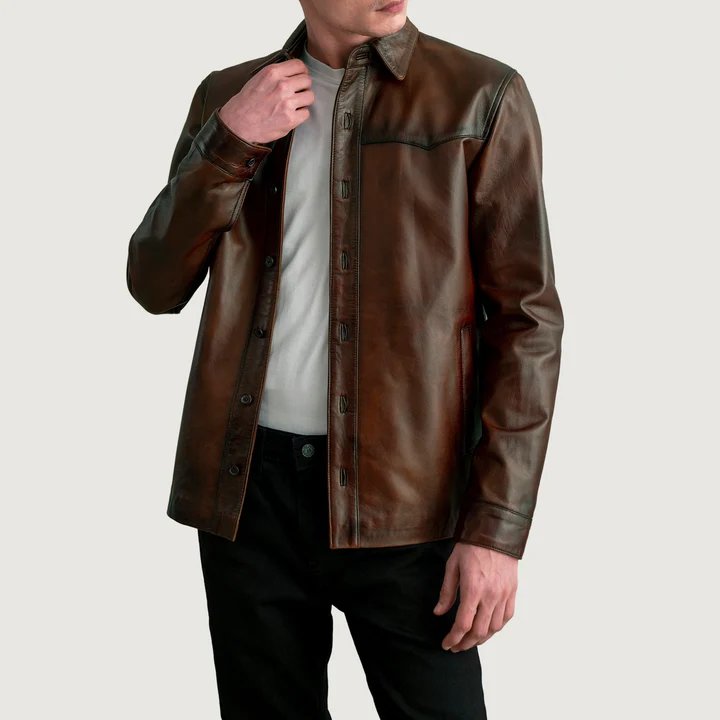 Bronco Tumbled Black Leather Shirt