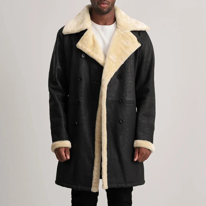 Charles Brown Leather Shearling Double-Breasted Coat