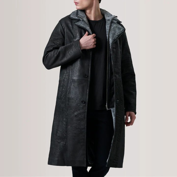Cai Distressed Brown Leather Shearling Coat