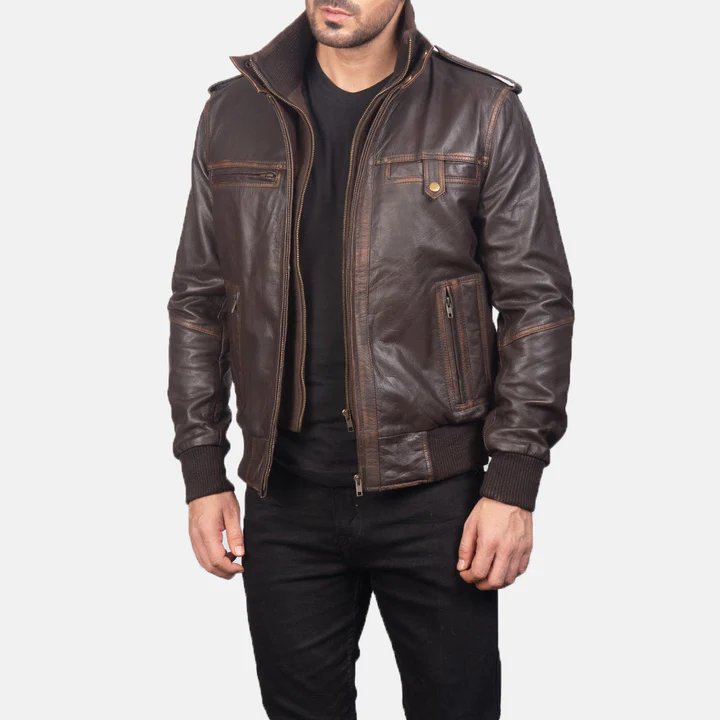 Glen Street Black Leather Bomber Jacket