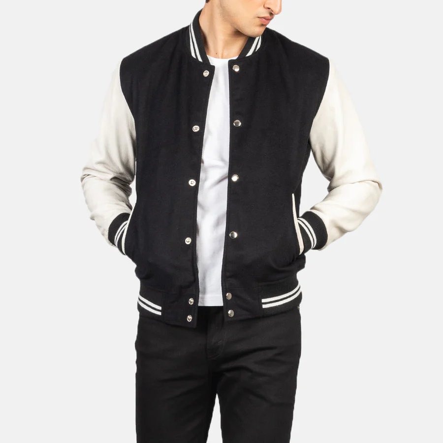Vaxton Black Striped Hybrid Varsity Jacket