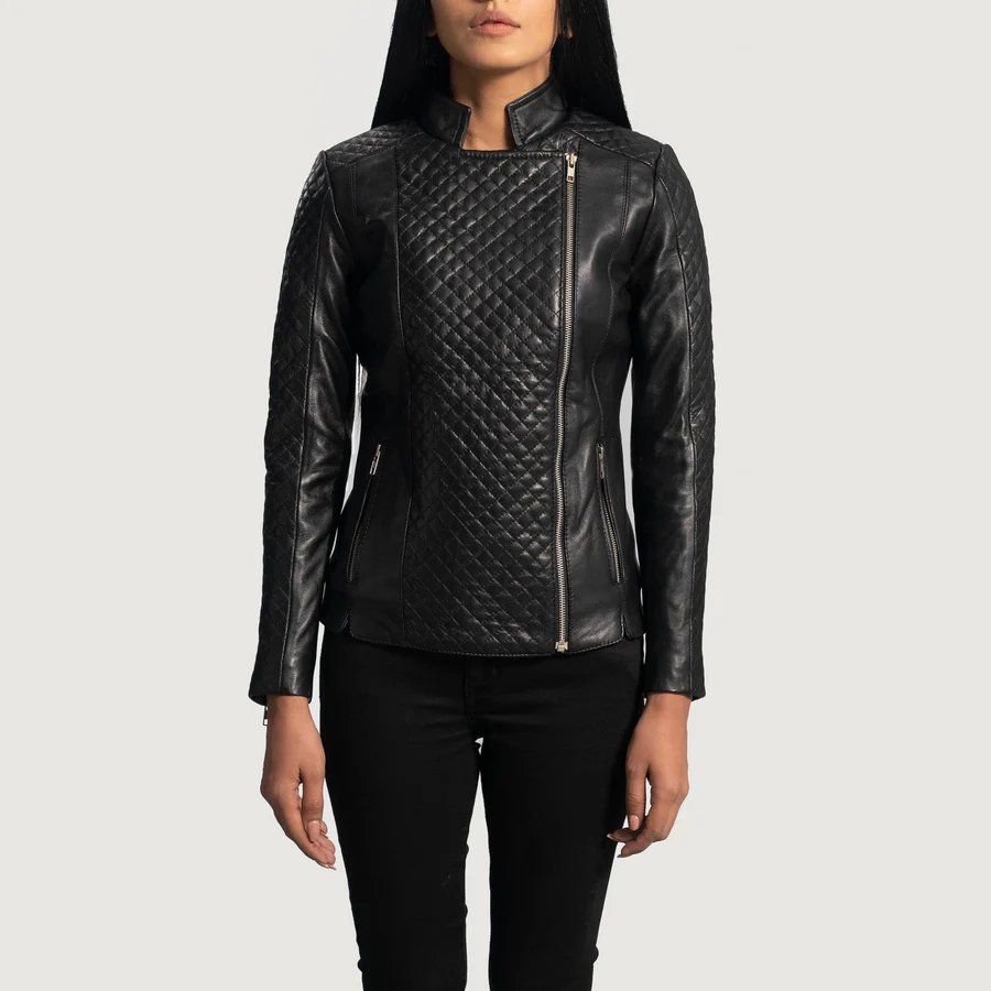 Nexi Quilted Black Leather Jacket