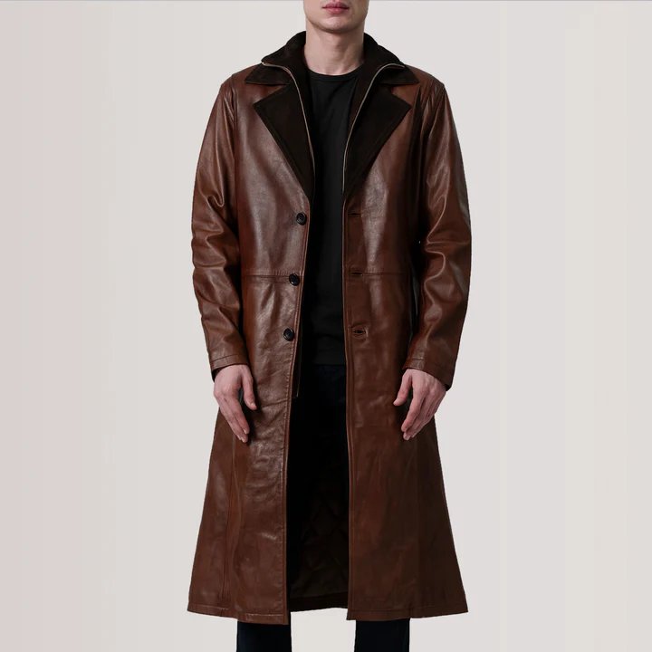 Charlton Waxed Brown Leather Single Breasted Coat