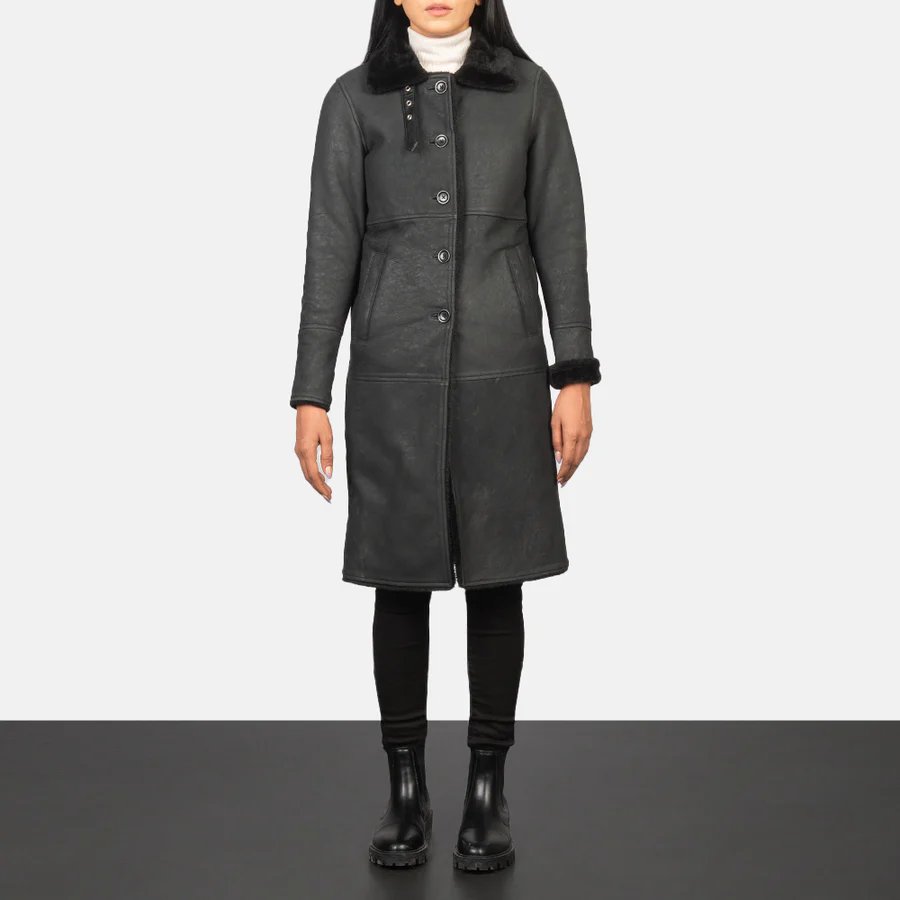 Alina Shearling Black Leather Coat