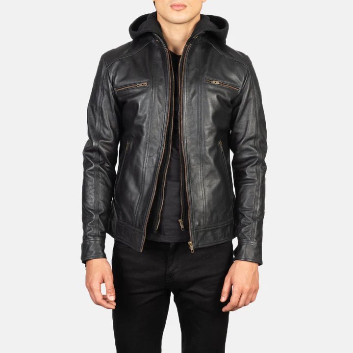 Hector Vintage Brown Hooded Leather Biker Jacket