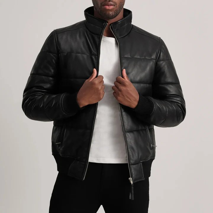 Lucas Brown Leather Puffer Bomber Jacket